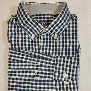 Men's Long Sleeve Button Down Shirt, Izod 15 1/2 x 45 Medium Blue Checker #115